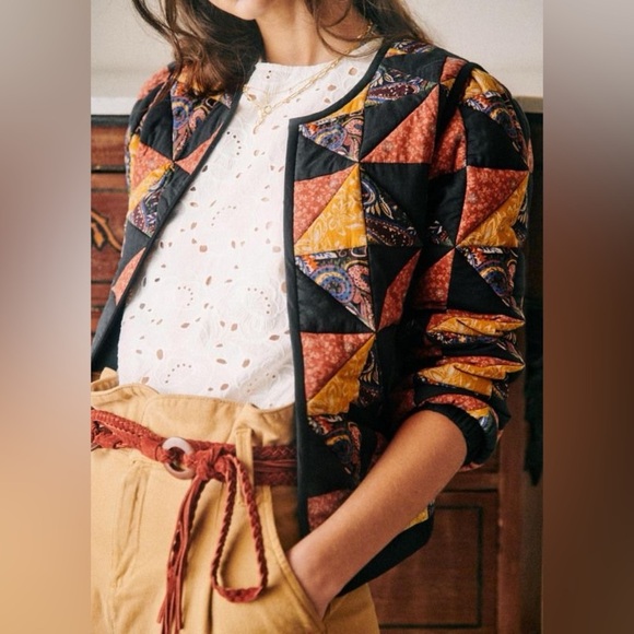 Sézane Alie Jacket Patchwork Rare Quilted Cotton Bomber Fall Boho Cozy Mix 4 EUC - Picture 1 of 8